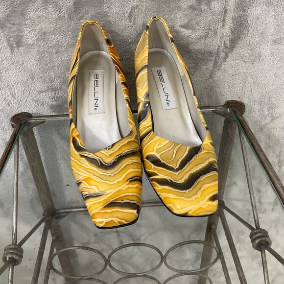 Bellini Textured Patent Leather Heels Pumps women’s size 8 yellow /blk. Career - Picture 2 of 12